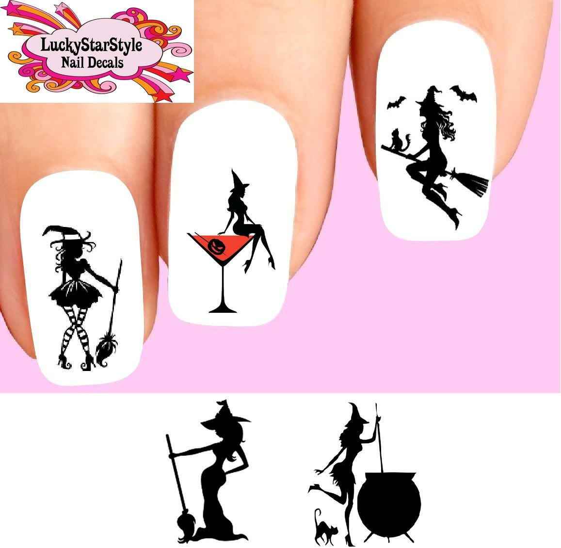 Waterslide Nail Decals Set of 20 – Halloween Sexy Witch Silhouette Assorted