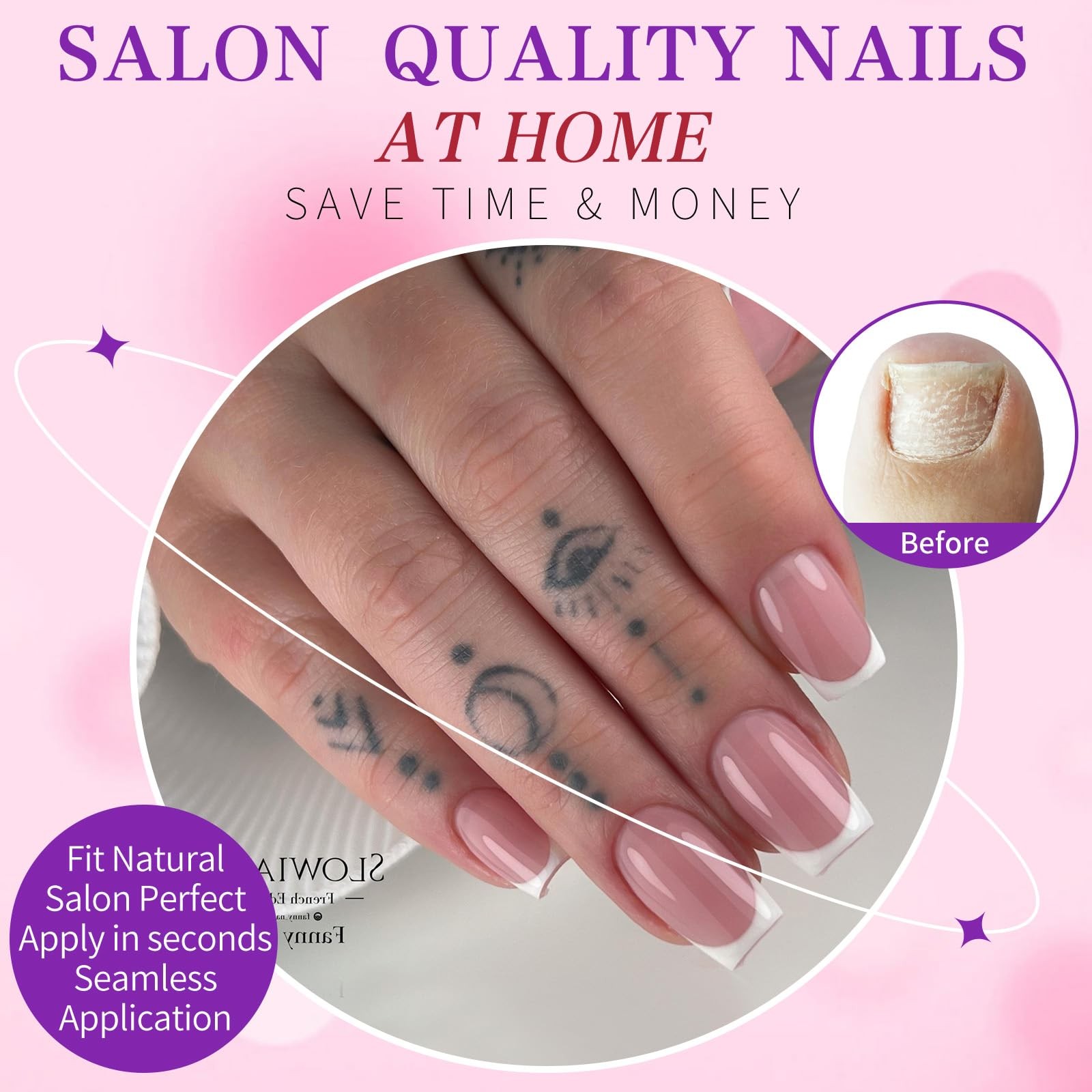 216pc White French Tips Press on Nails Medium Fake Nails Square, Pink Nude Me…
