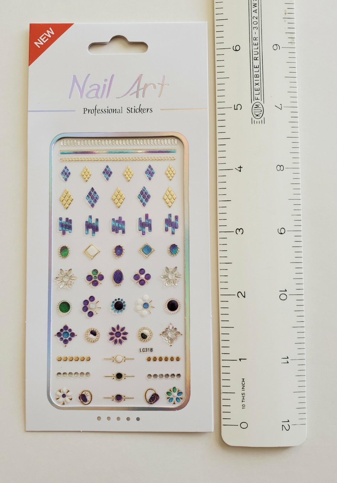 Colored Crystal Abstract Geometric Figure Gold Stripes Chain Heart Nail Sticker