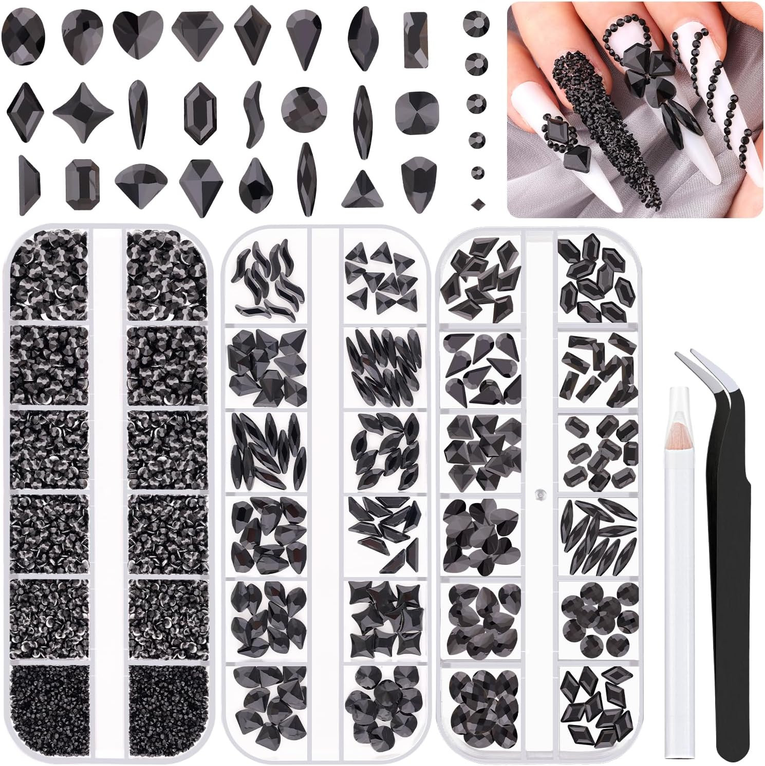 3100Pcs Champagne Gold Nail Rhinestones Kit, 1.5-3Mm Mini Nail Gems + Multi Shap