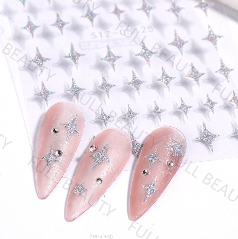 Silver Glitter 3D Nail Stickers Heart Star Butterfly Bear Transfer Decals NS32