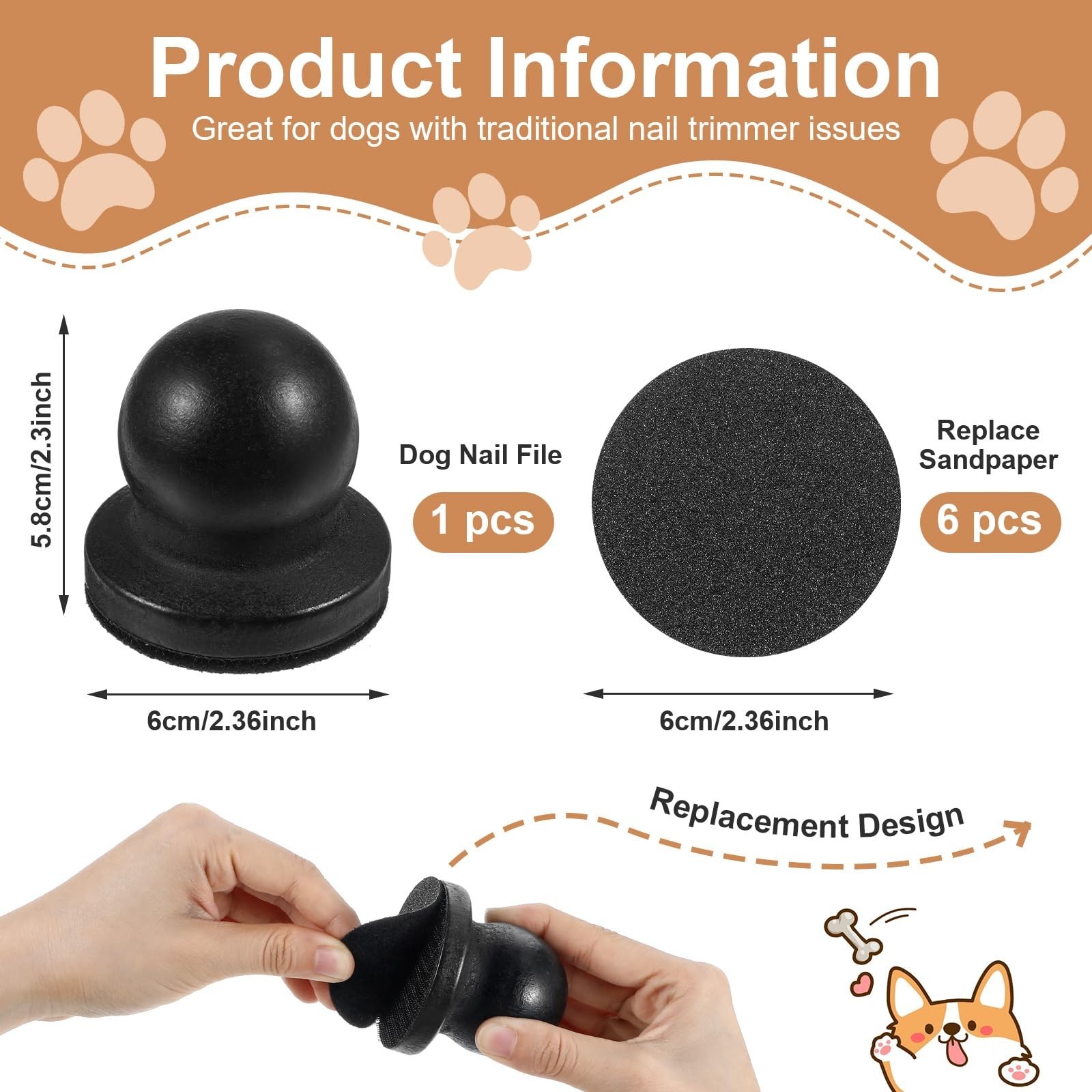 Dog Nail File with 6Pcs Replaceable Filing Disc, Dog Scratch Board for Safe a…