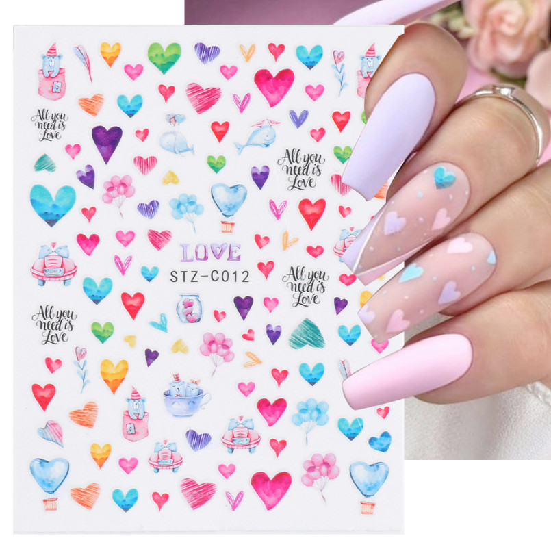 3D Nail Art Stickers Decals Valentine’s Day Colorful Love Rose Bow Pattern NH4