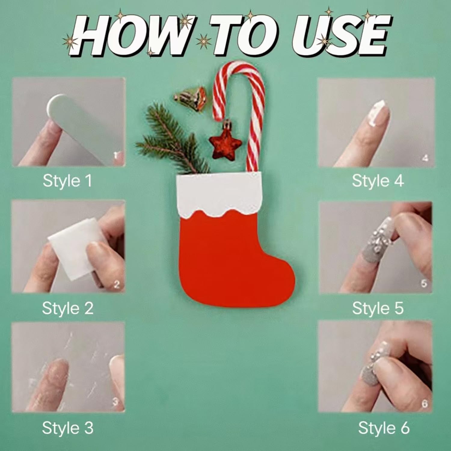 24 Pcs Christmas Press on Nails Almond Medium Fake French Tip Style 6