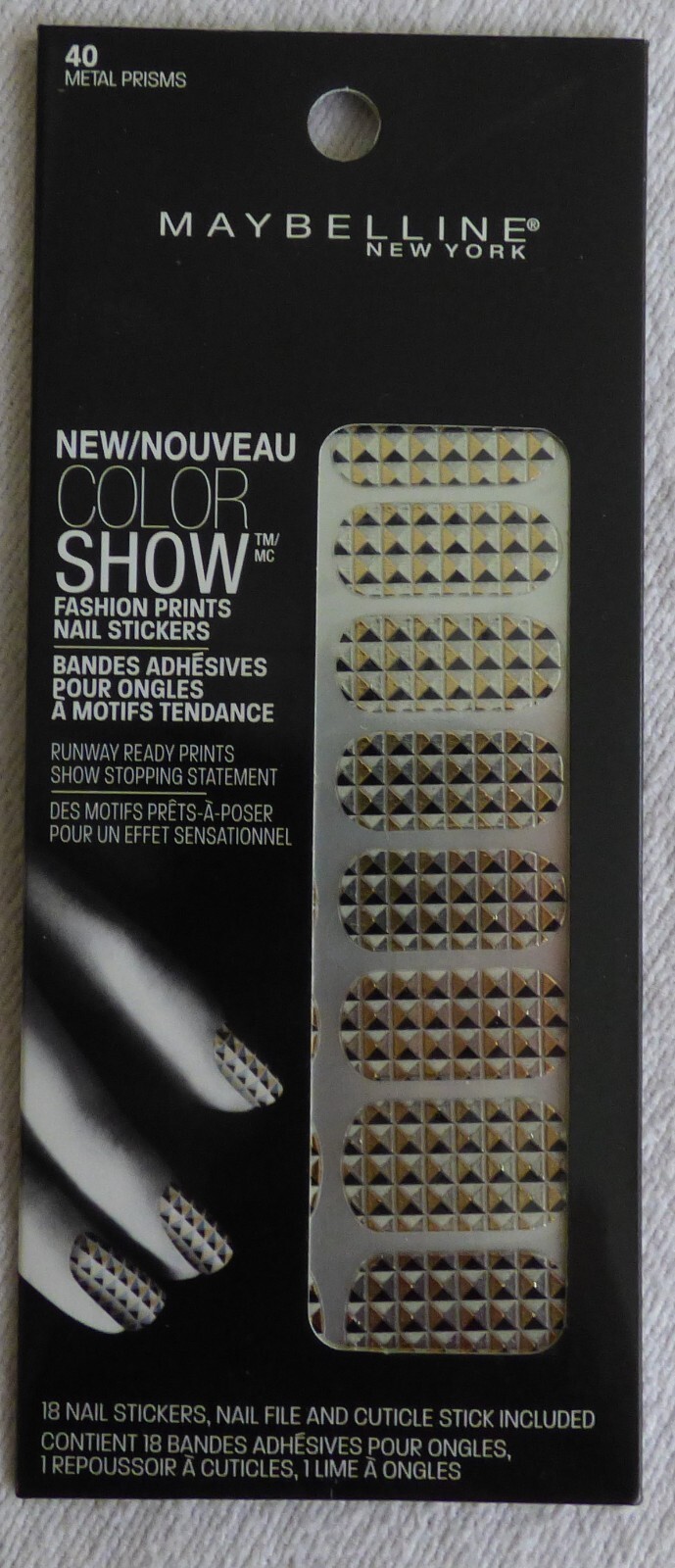 Maybelline # 40 METAL PRISMS Color Show Lmtd Ed Nail Stickers Black Silver Gold