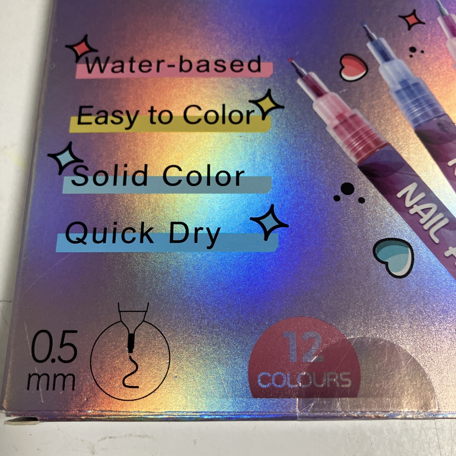 12 Color Nail Art 0.5mm Marker Set Water-Based Quick Dry Solid Colors for Nails