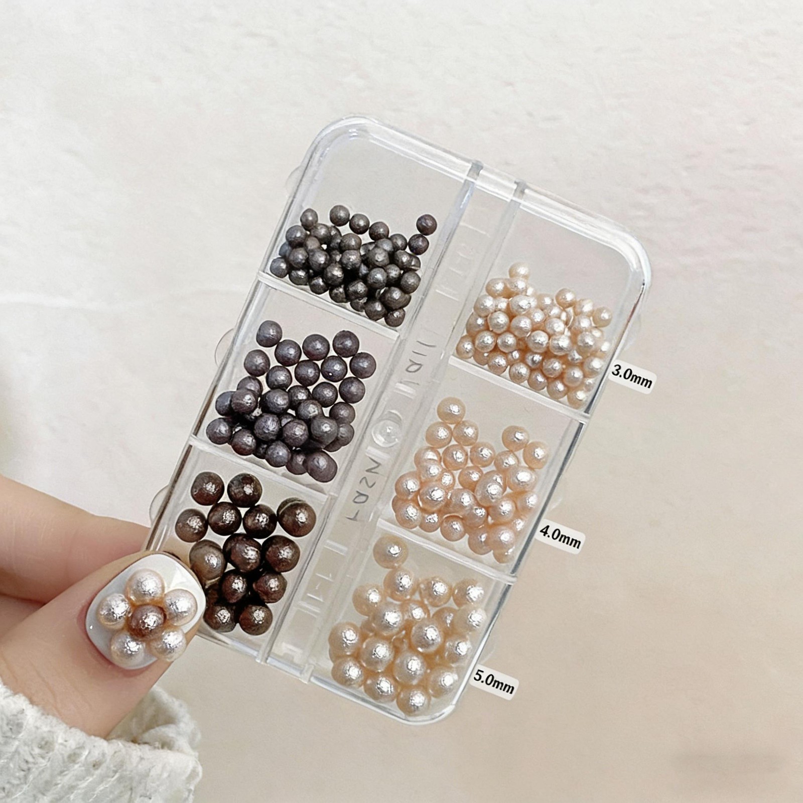 6-Grid Lunar Surface Crinkle Pearl Set, Multi-Color Wrinkled Nail Beads Art