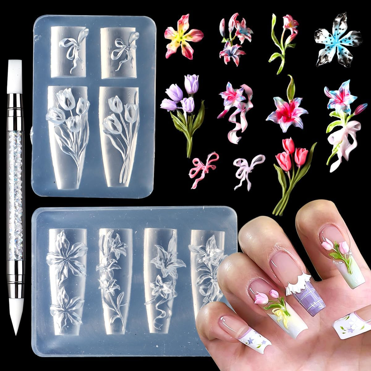 3D Shell Starfish Silicone Nail Molds, 3Pcs Ocean Themed Nail Art Mold | Carving