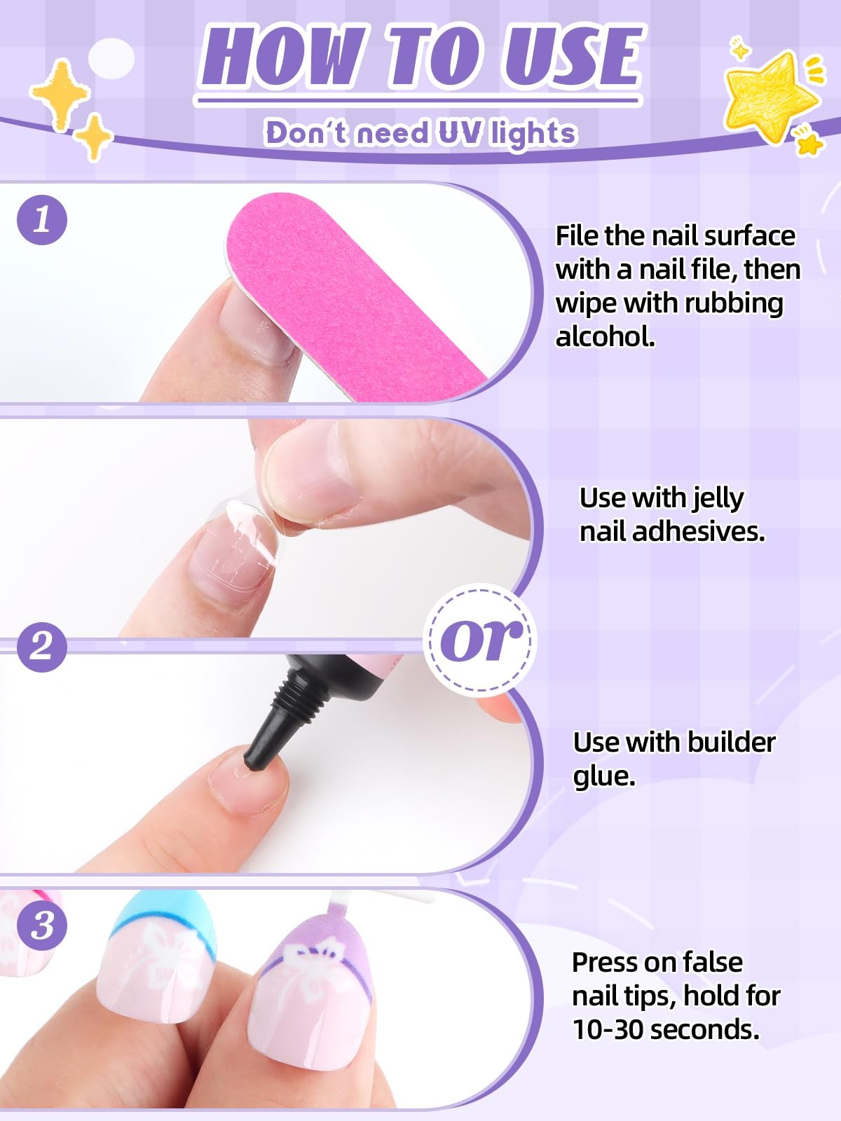 Press On Nails for Girls, 3 Style Press On Nails for Kids