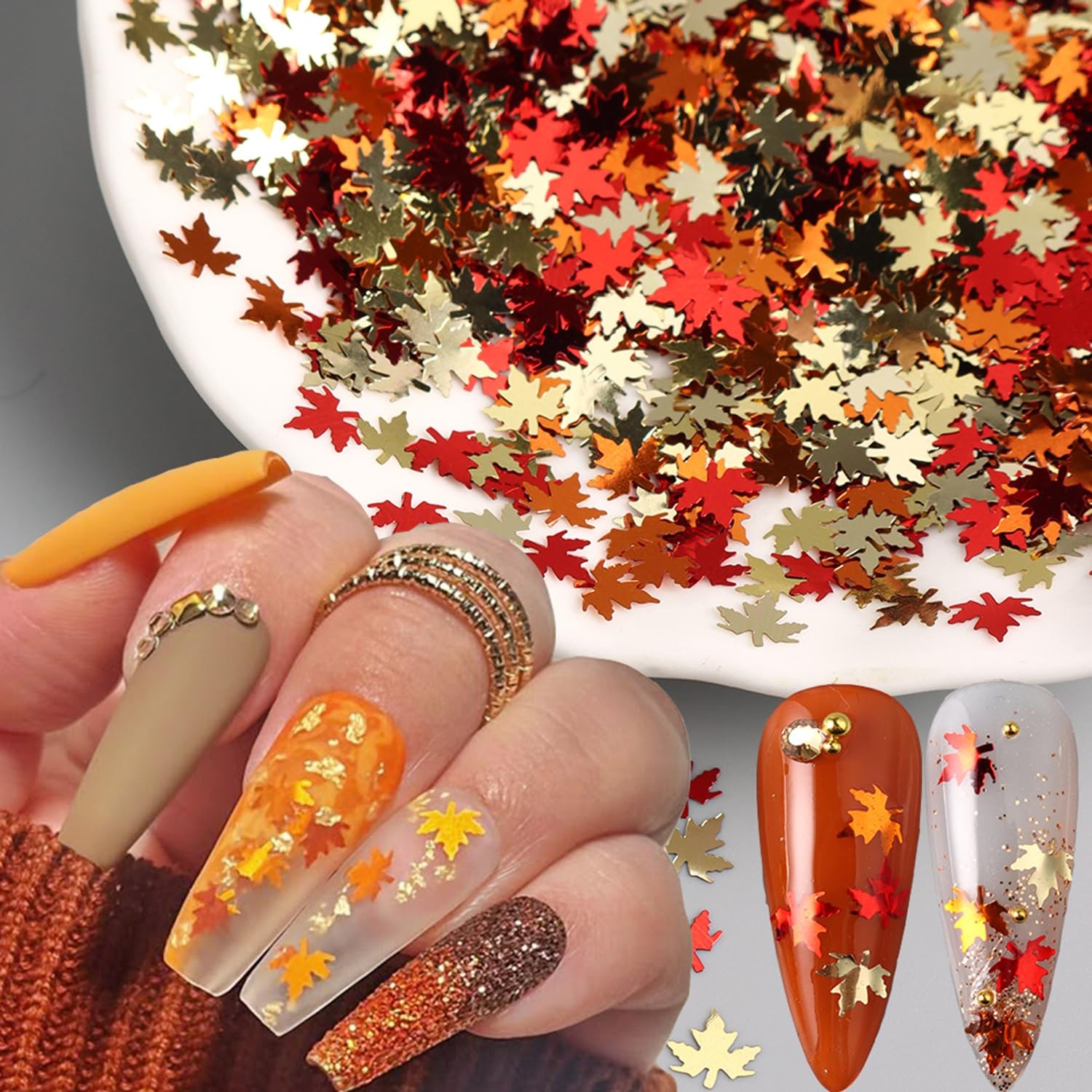 Fall Nail Art Glitters Shiny Mixed Golden Maple Leaf Nail Sequins Holographic…