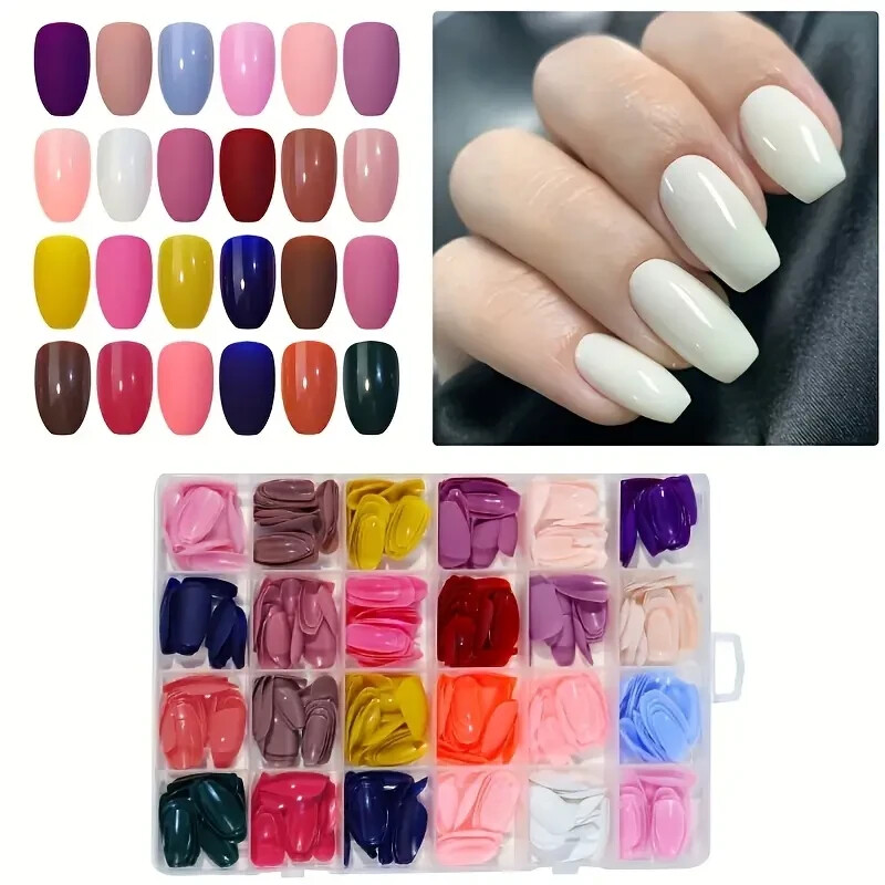 576 Multicolor Medium, Coffin Shape, Press-On Nail Set, Glossy Finish