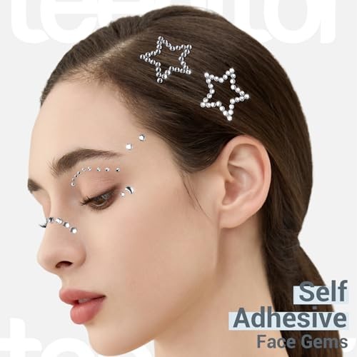 Self Adhesive Face Gems, Pearl Stickers, Love heart/Star/Moon/Round Multicolor