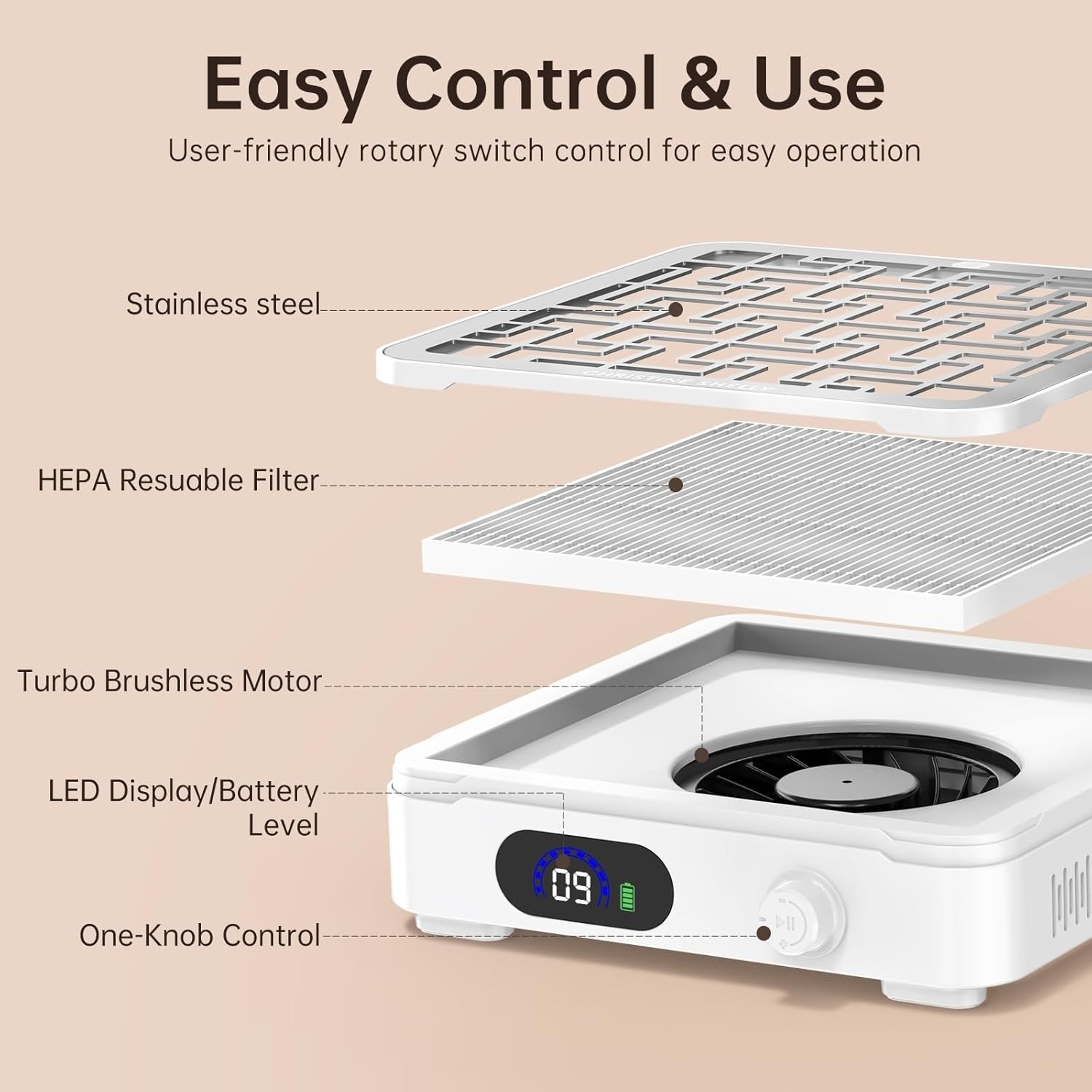 Professional 1000PA Nail Fan Vent Dust Collector Extractor Dust Suction Machine