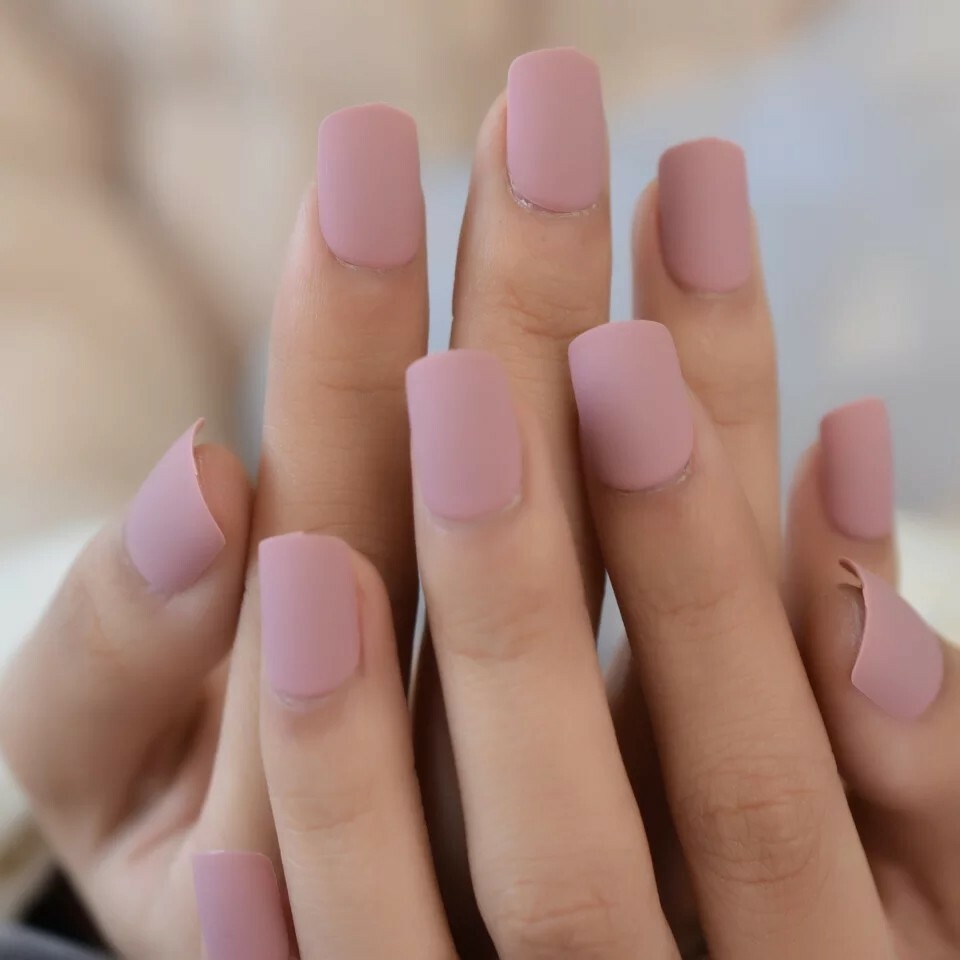 Matte Mauve Short Press on nails Glue On square Dusty Rose Soft Pink