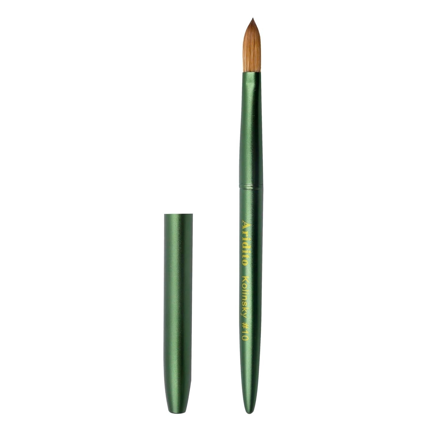 Aridito #10 Kolinsky Acrylic Nail Brush with Cap Matte Green Professional