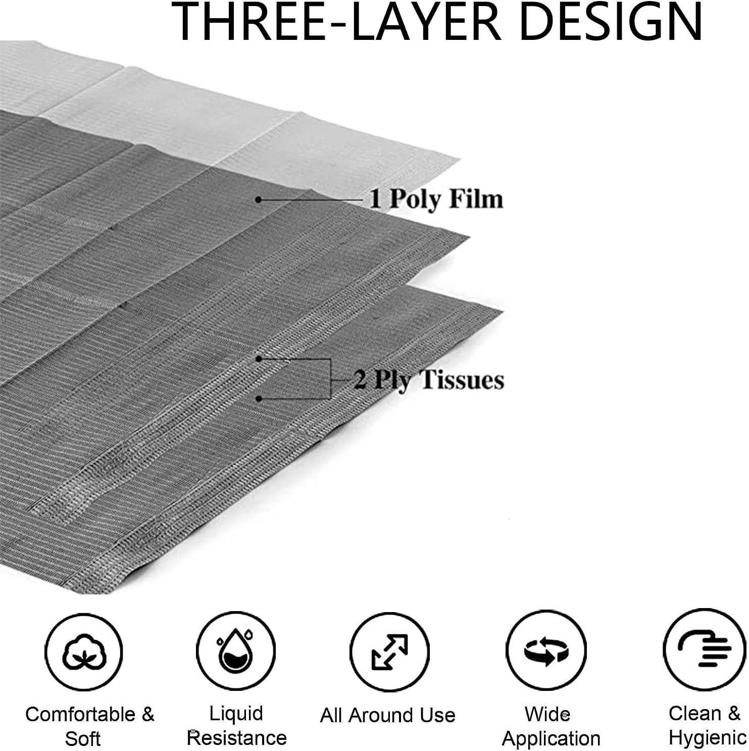 Nail Table Mats Disposable Nail Art Paper Towels,50PCS Black Waterproof 3 Ply