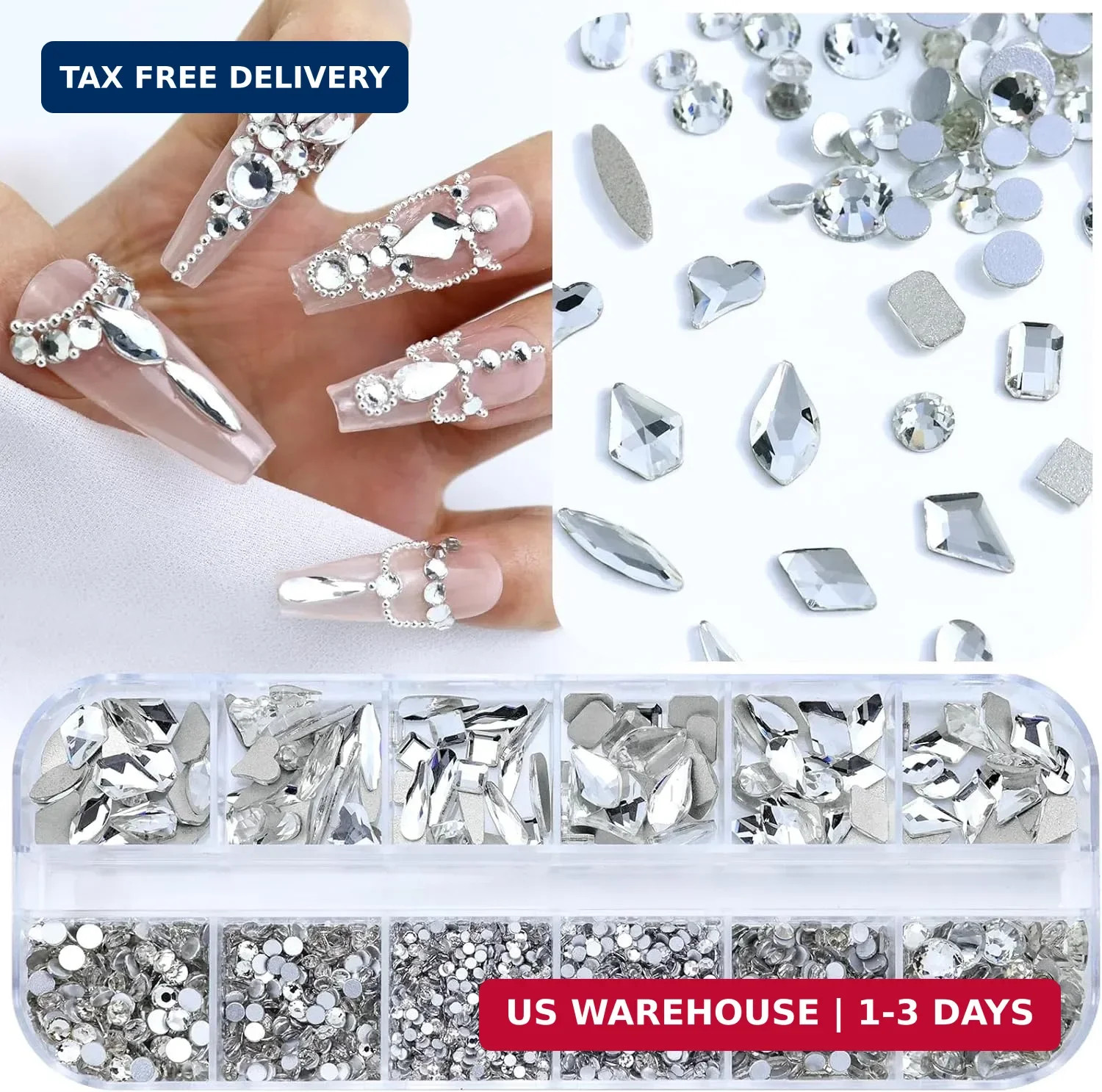 Dowarm 3200PCS Nail Art Rhinestones, Crystal Clear Flatback Rhinestones for Nail