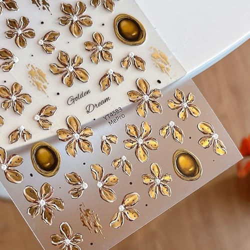 2 Sheets Fall Flower Nail Stickers for Nails Art 5D Brown Polka Dot fall flower