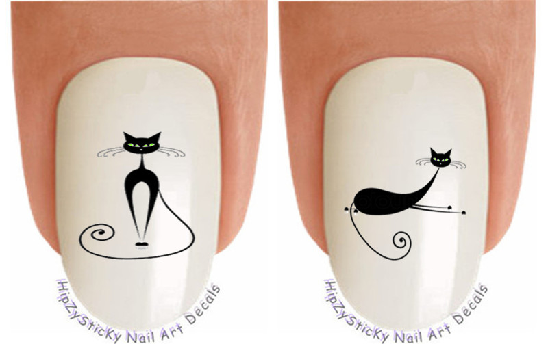 Nail Art 2091 CATS Black Skinny Cats Waterslide Nail Decals Transfers Stickers