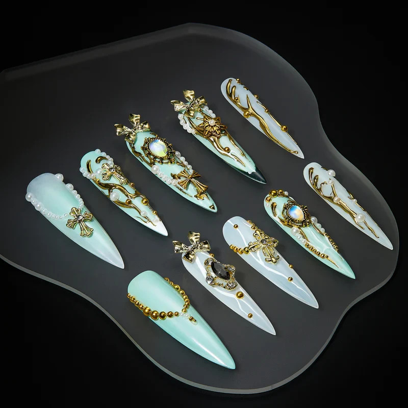 Dresup Handmade Stiletto Long Nails REGAL FEATHER ADORNMENT New/Boxed