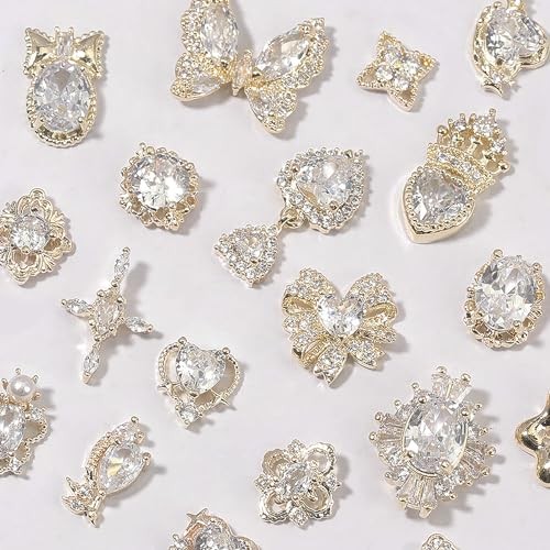 Nail Charms and Gems – Gold Copper Zircon, Multiple 20pieces Gold Nail Charms