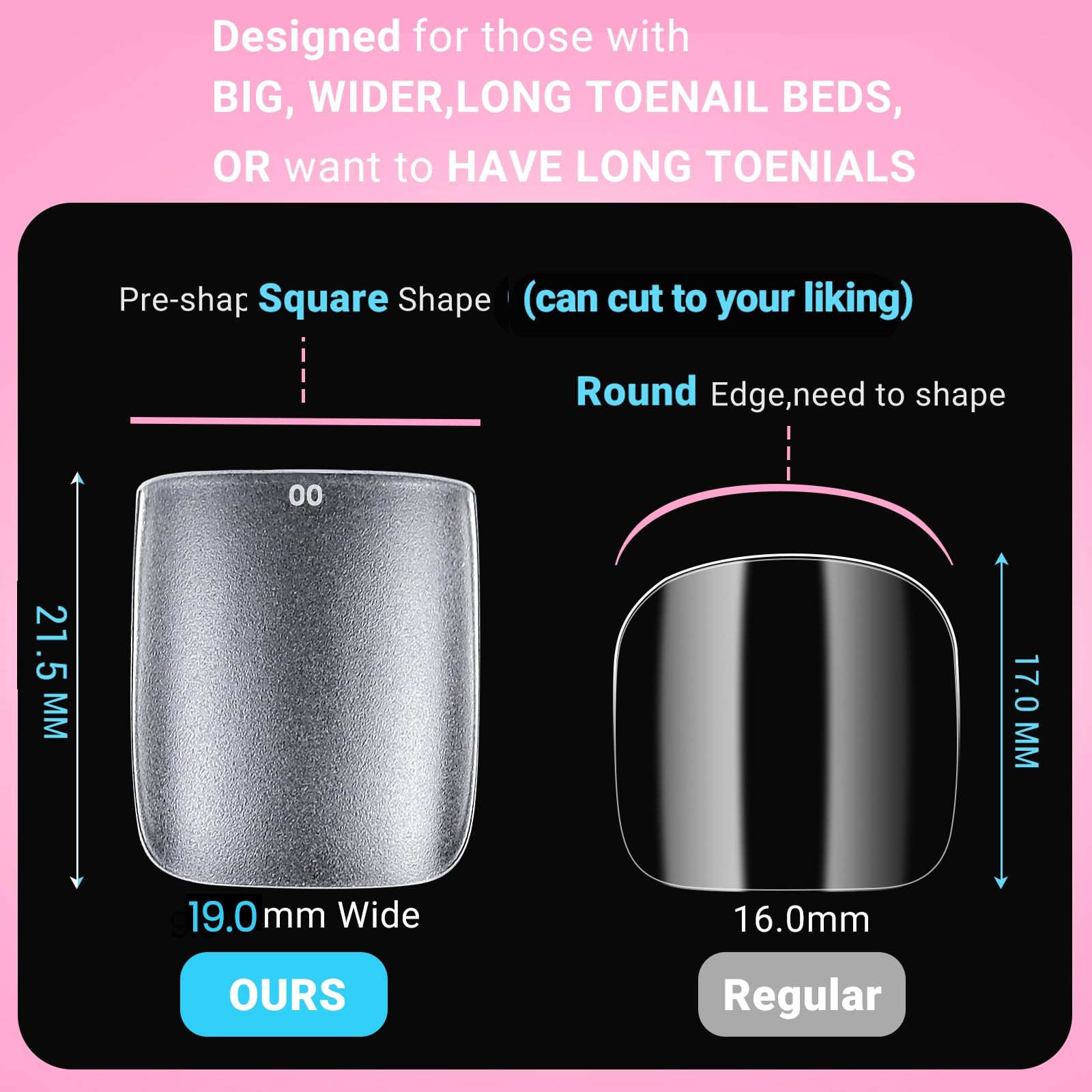 300Pcs Square Toe Nail Tips with Glue,SINOKAME 15 Sizes Wider 00-14, Clear
