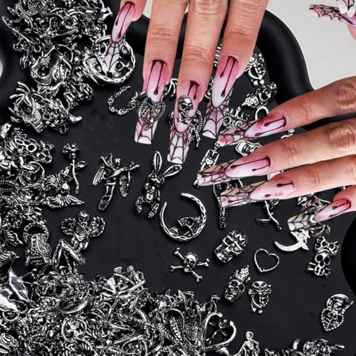 50 Pcs Halloween Nail Charms Retro Alloy Bat Snake Skeleton Nail Halloween-2