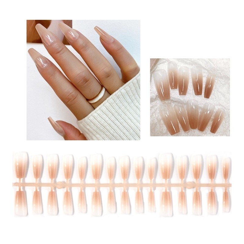 30Pieces Gradient Long Ballet Fake Nails French Style Nails Square Head False