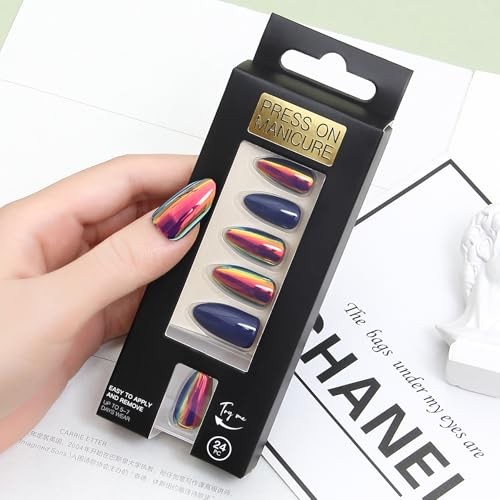 Acrylic Press On Nails Blue Almond – Nail Kit M-AL Sapphire Blue Chrome