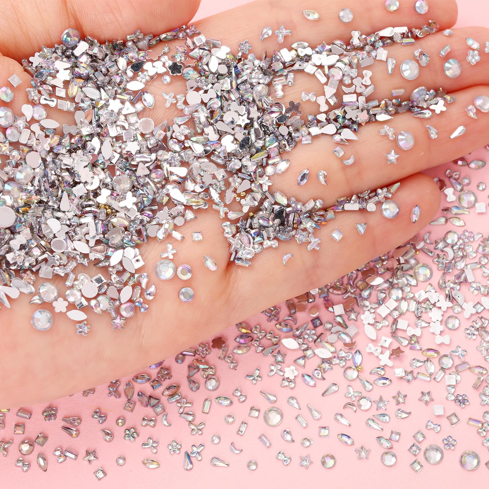 3000 Pcs Mini Rhinestones for Nail Art, Multi Shapes Crystal Flatback Nail Ge…
