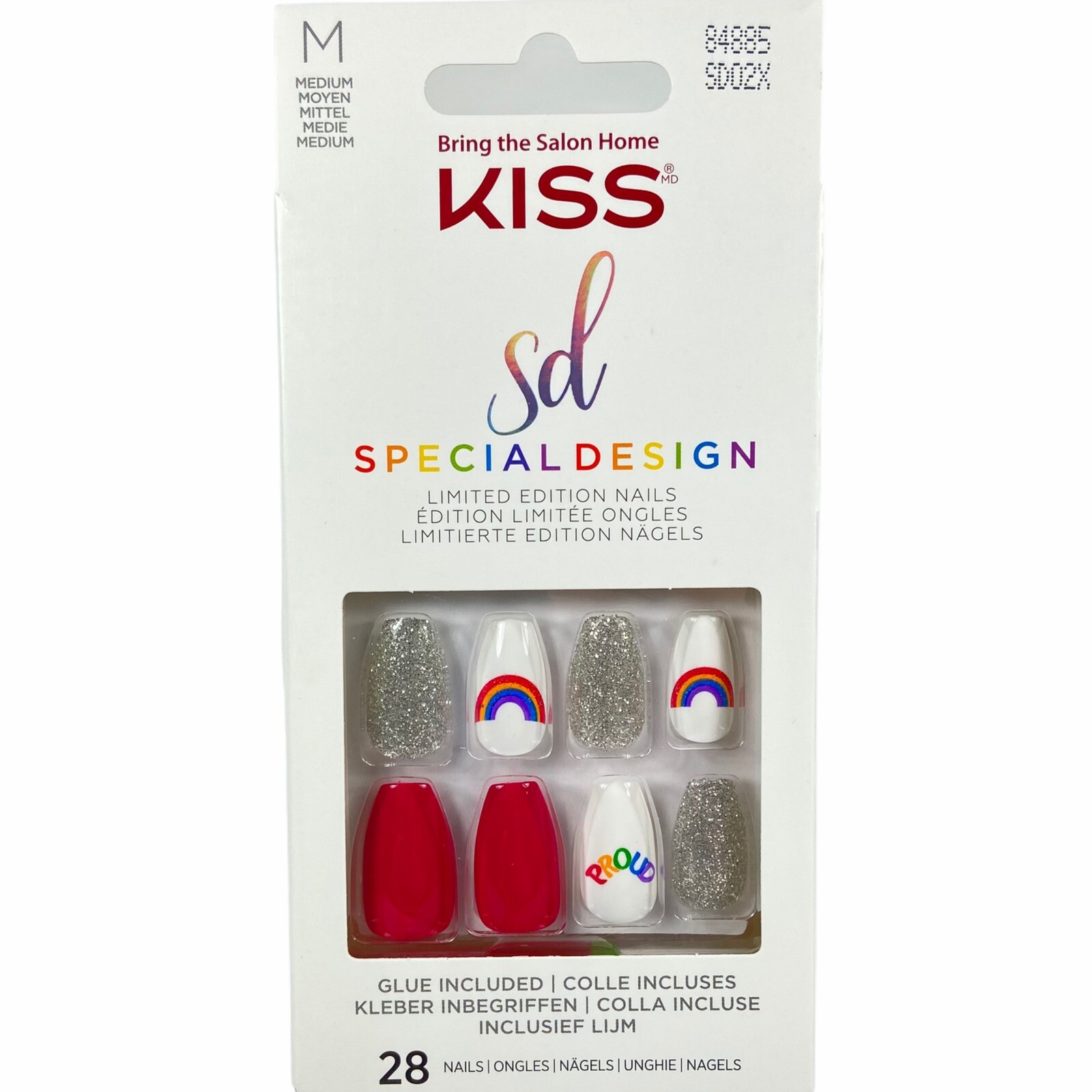 Kiss Nails Special Design Press Glue Manicure Medium Coffin Red Rainbow Pride