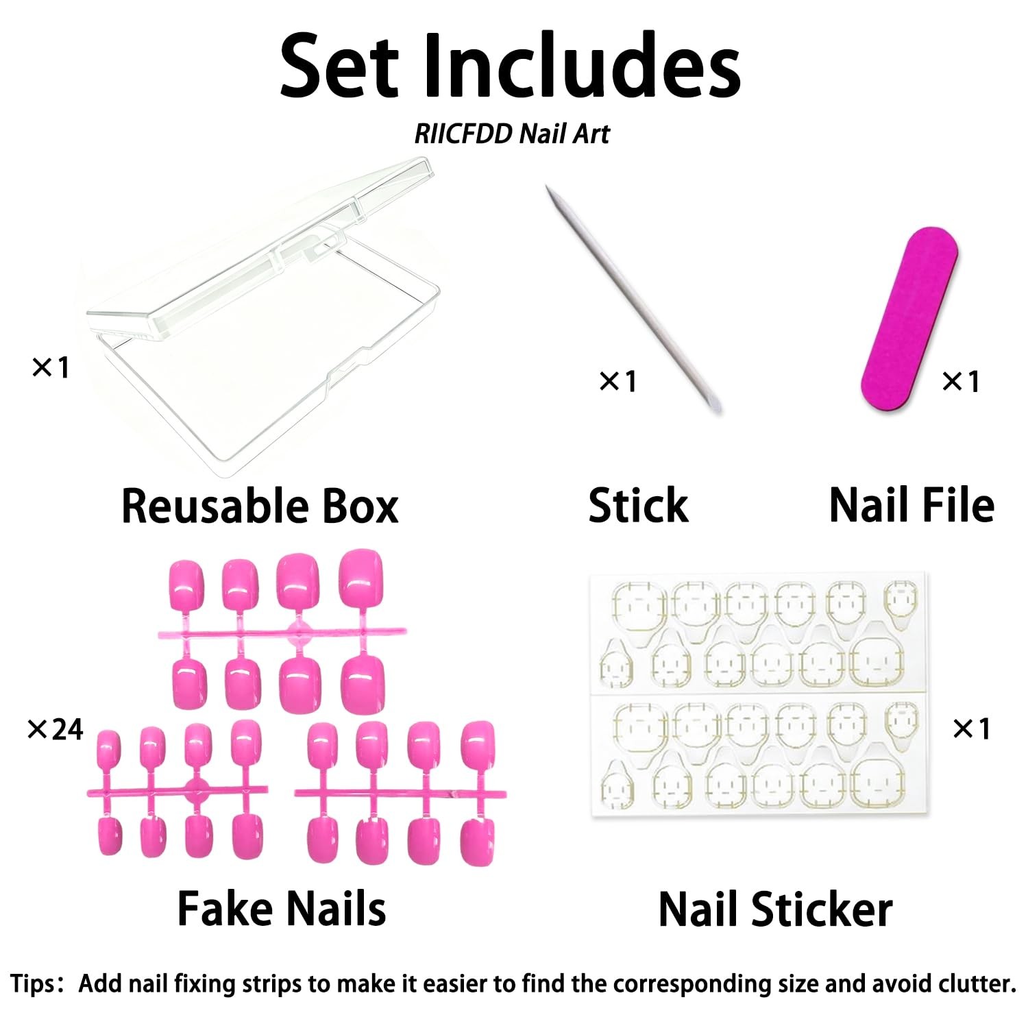 RIICFDD Bright Pink Glossy Short Square Press on Nails