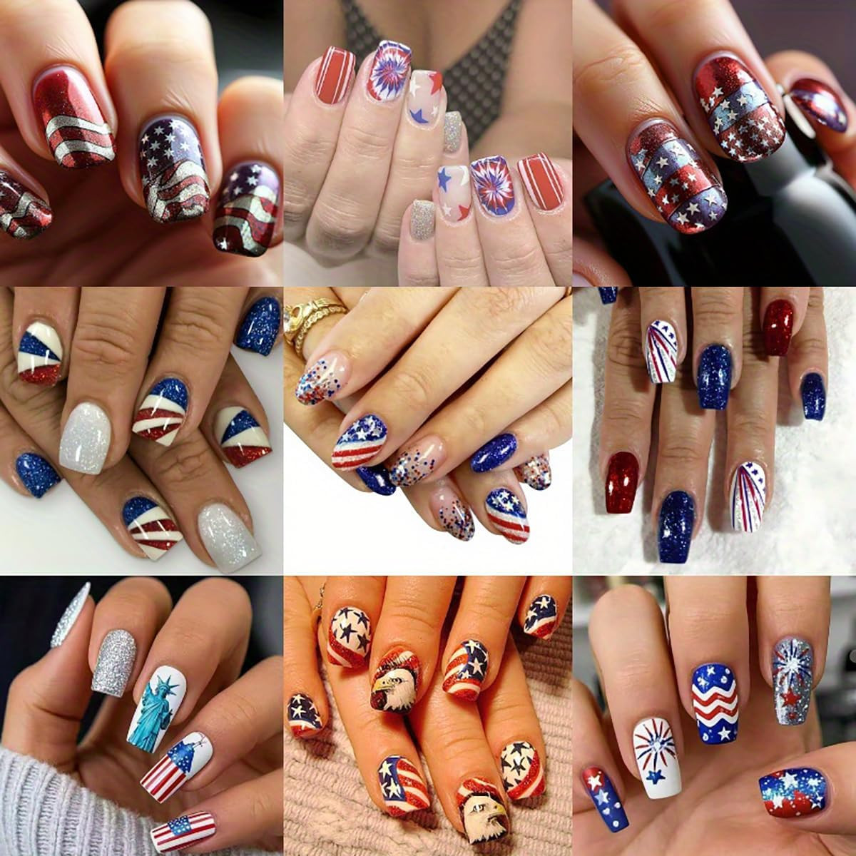 6Pcs 4Th of July Nail Art Stickers Decals Red Blue White Flag 3D Self-Adhesive N