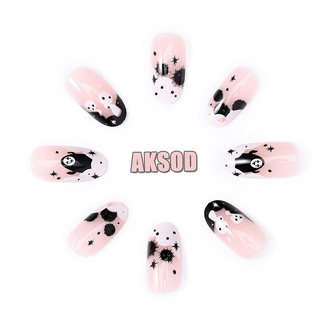 Aksod Ghost Press on Nails Short Glossy 24 Count (Pack of 1), Light Pink