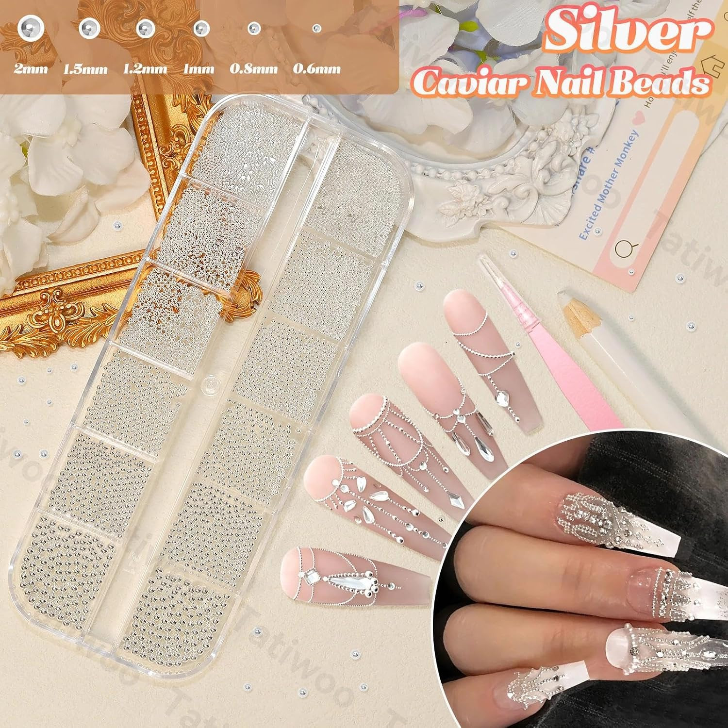 3 Boxes Caviar Metal Nail Beads, Gold Silver Nail Chains, Caviar Nail Beads | Mi