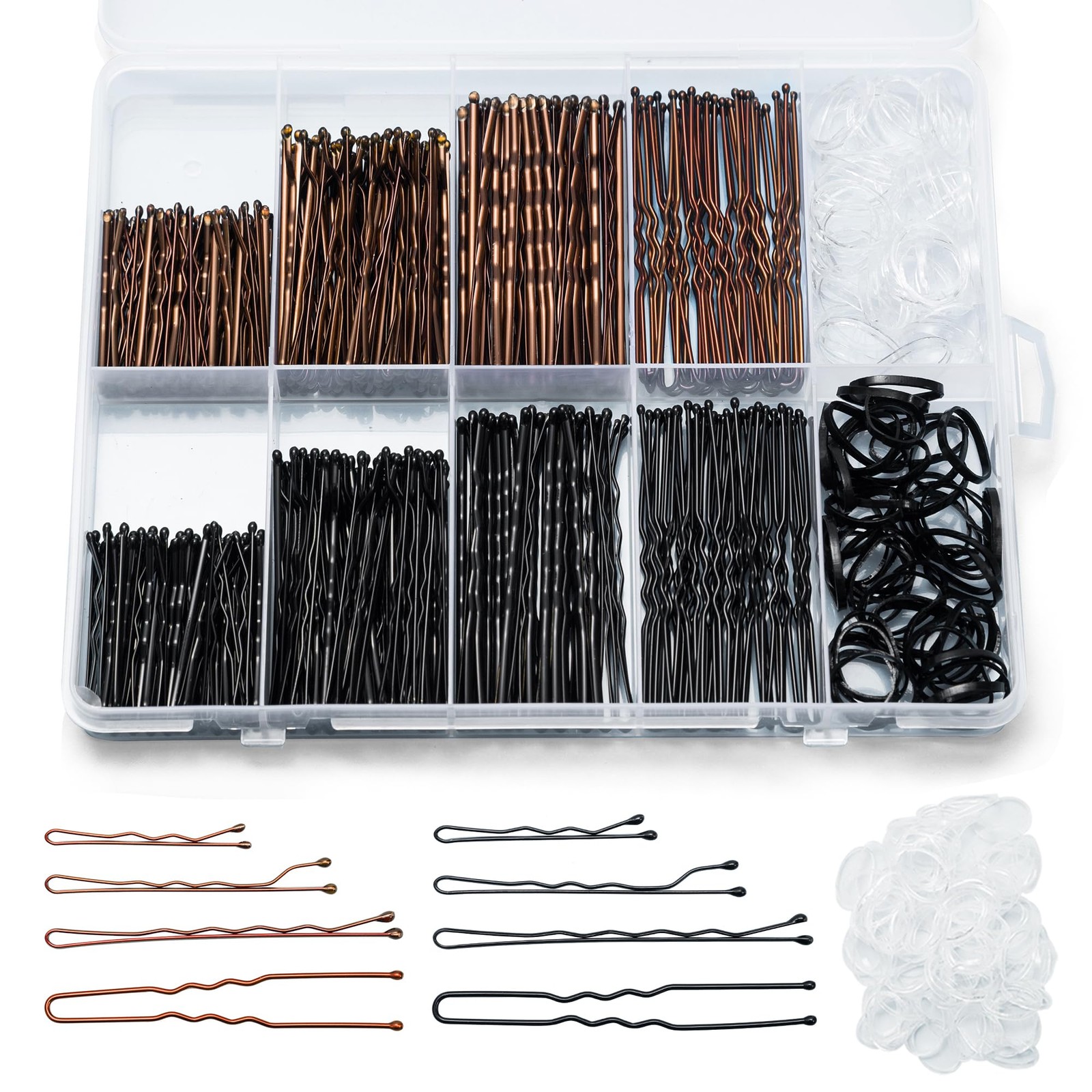 Scaups 400PCS Brown and Black Bobby Pins Kit with Hair Bands,