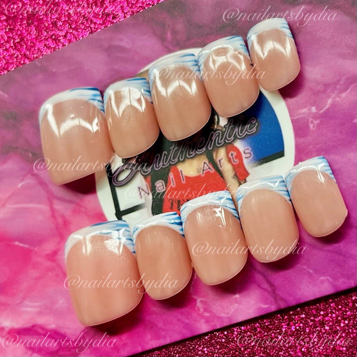 Authentic Nail Arts by Dia Square Press-On Nails White zebra print French Short