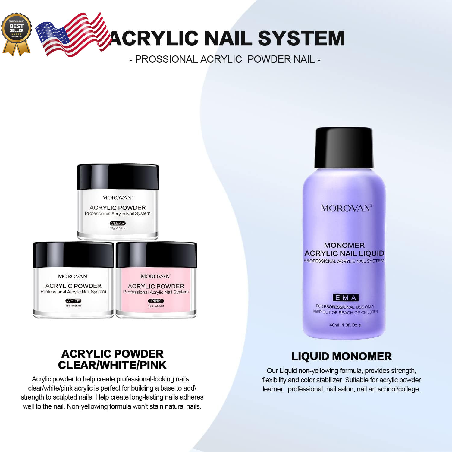 Acrylic Nail Kit: Clear Pink White Powder and Professional Liquid Set for Nail