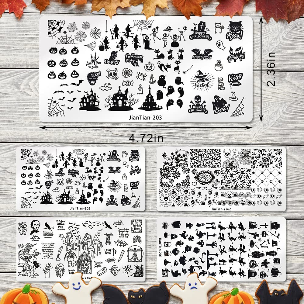 4 PCS Halloween Nail Stamping Plates Flowers Skull Nail Art Plates Templates …