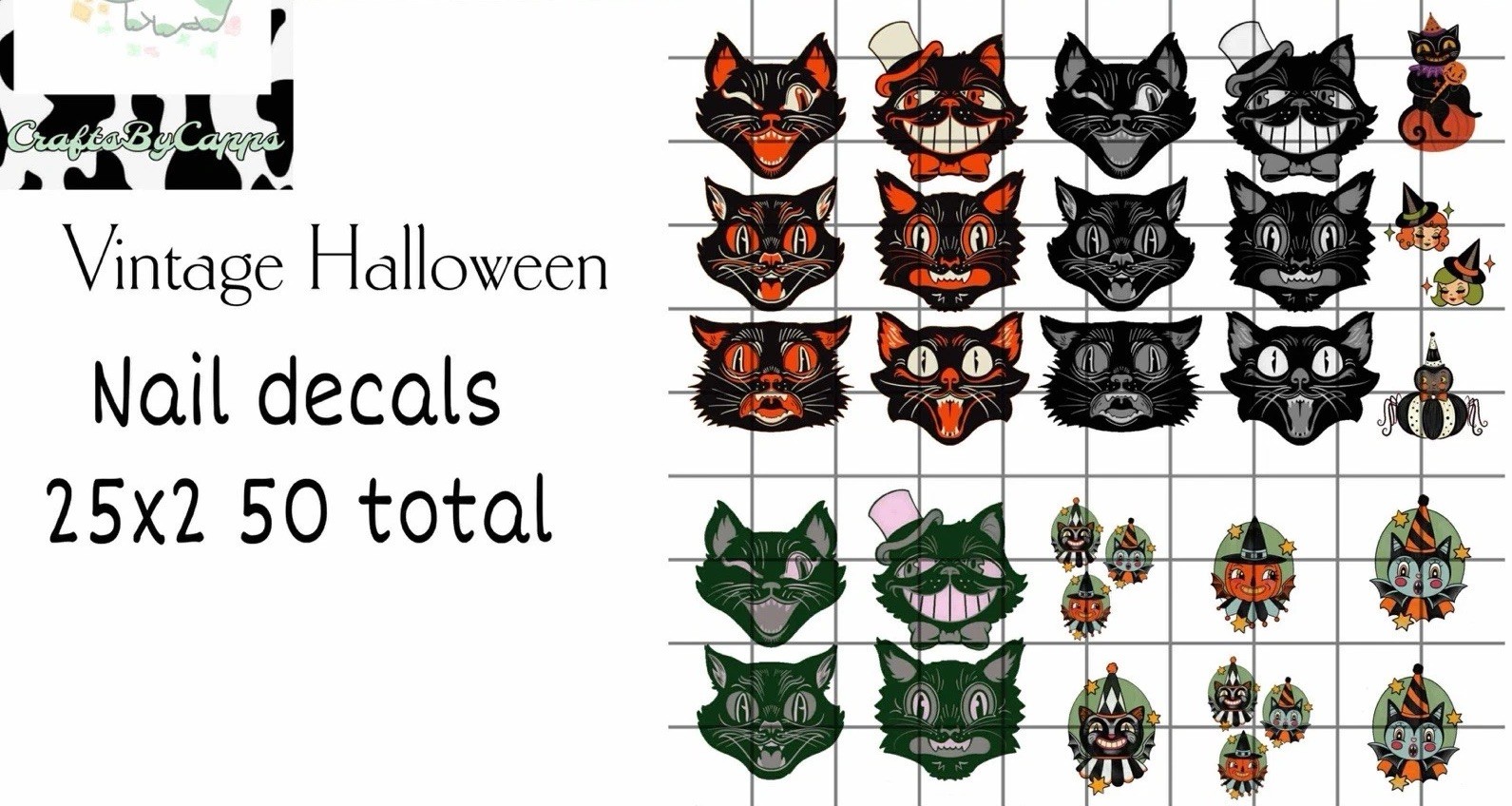 Vintage Halloween Waterslide Nail Art Decals Set Of 50 Instructions & Bonus KC