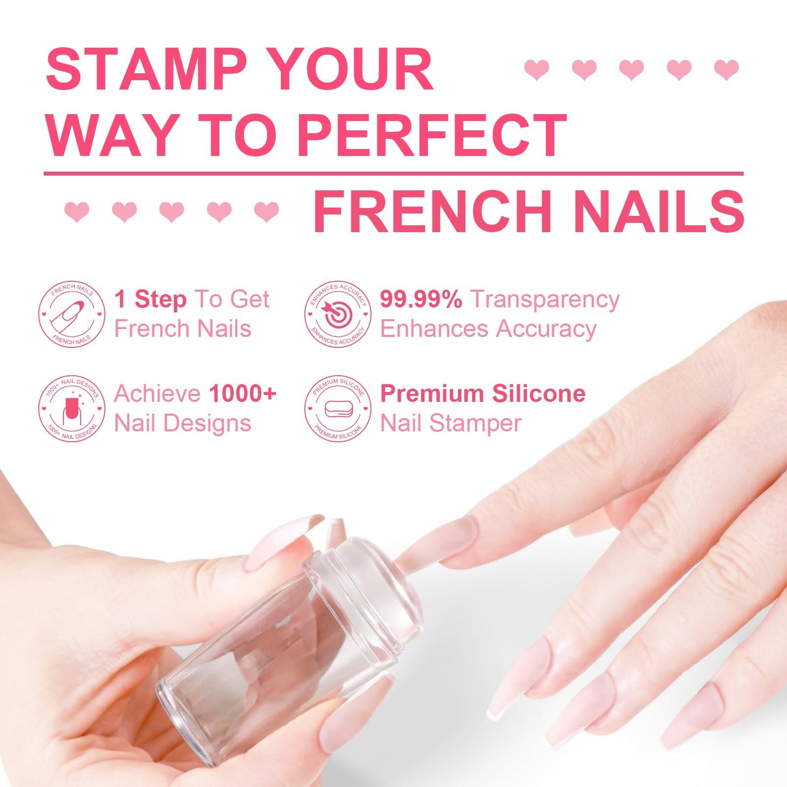 Nail Stamp Gel 8Pcs French Tip Nail Stamp Kit with Black White Color Stamper …