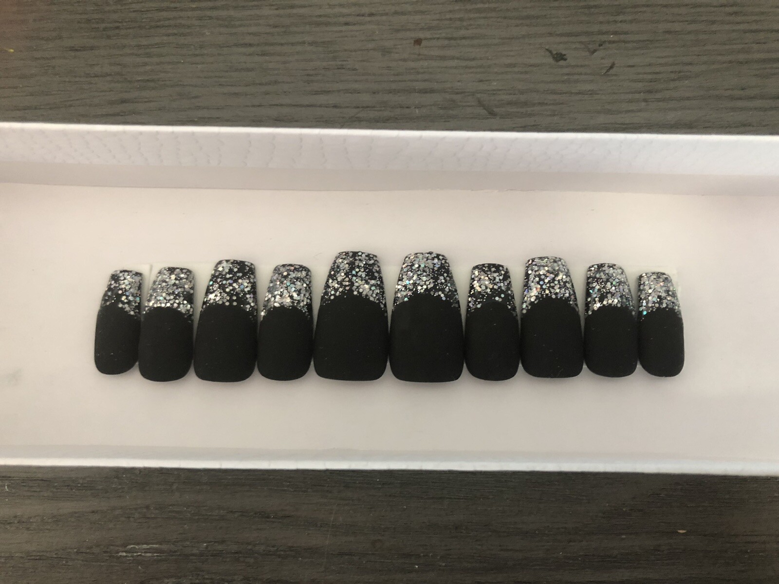 matte black with silver glitter press on nails