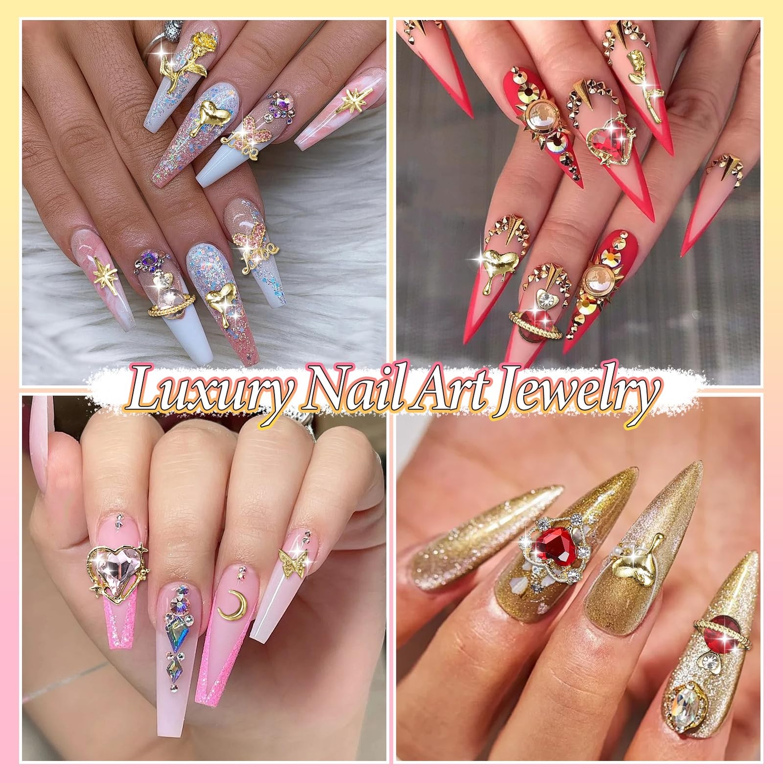 Cynailli 320pc S2 Nail Charms Gems Butterfly Heart Alloy