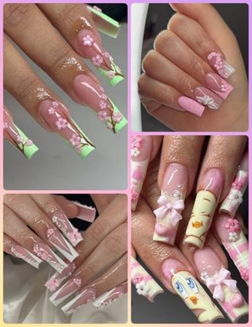 3000 Pcs 3D Flower Nail Charms and Gems 24 Grid Charms Set 1 – 4 styles Flowers