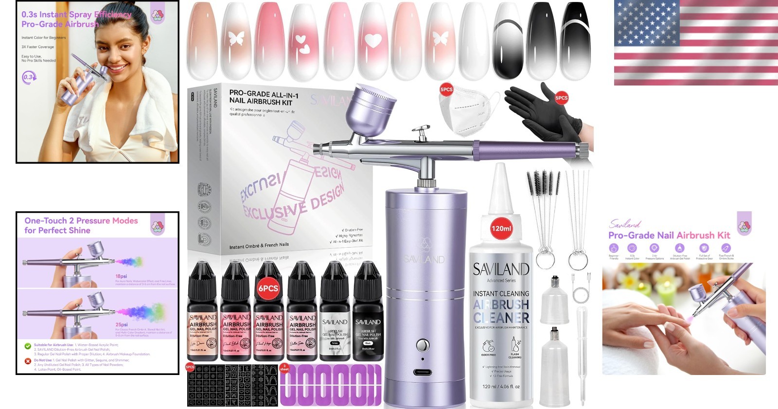 Professional Pink Airbrush Set: Nails & Stencils & Protector