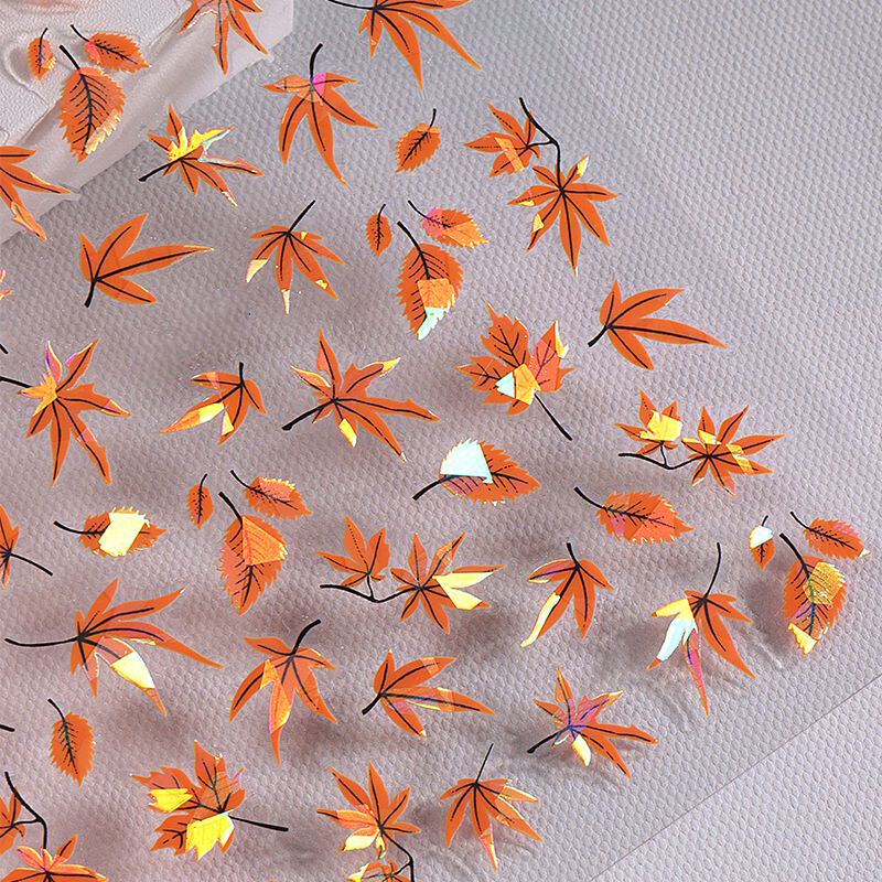 Laser Autumn Leaf Nail Sticker Maple Fall Leaf Self Adhesive Nail Decal