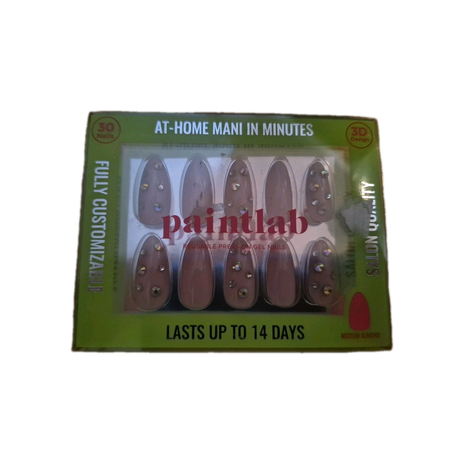 PAINTLAB Nude Diamonds Gel Press on Nail Art Kit, Almond Shape, 30 Count