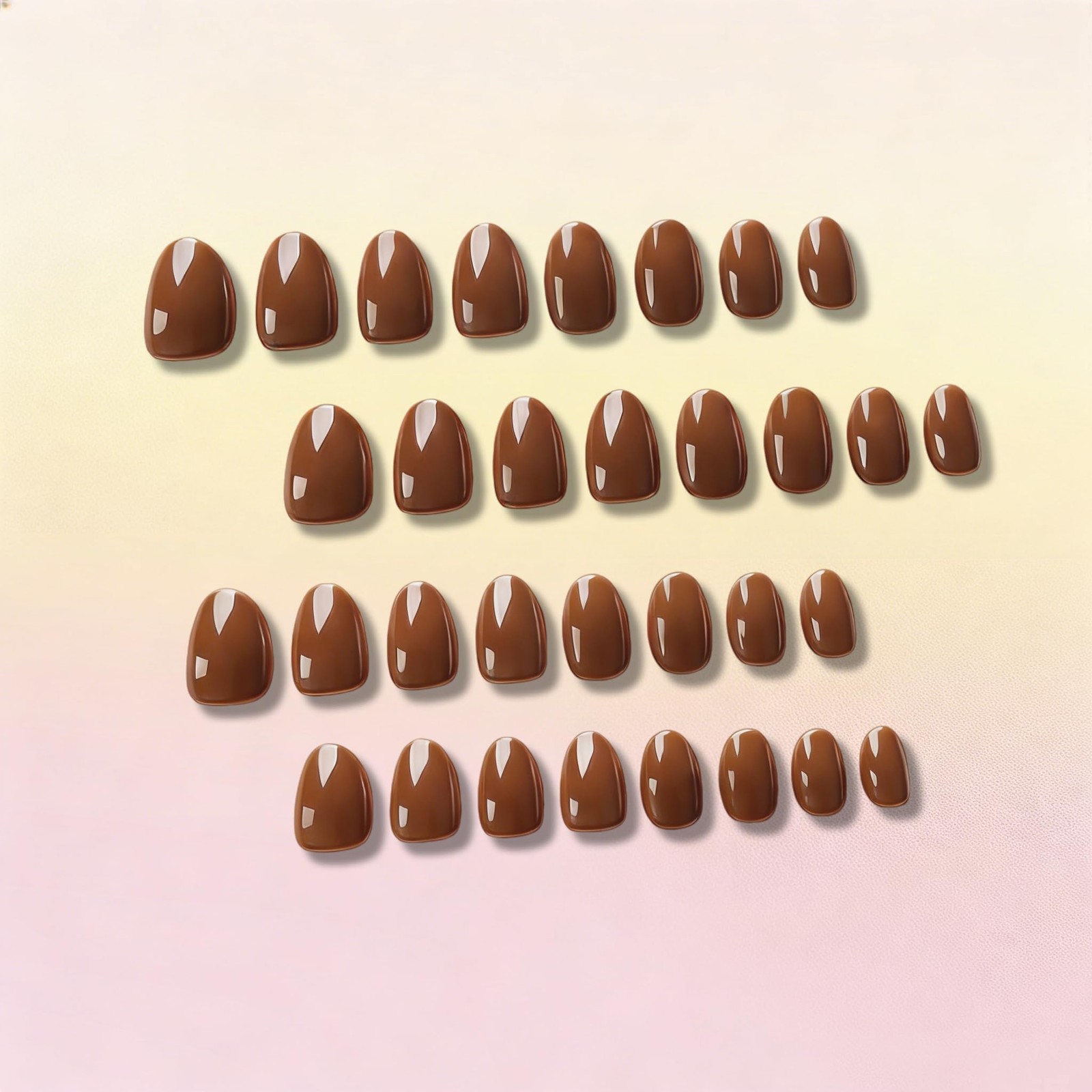 SXVME Soft Gel Press On Nails Short, 32 Pcs 16 32 Pieces(Pack of 1 ), coffee