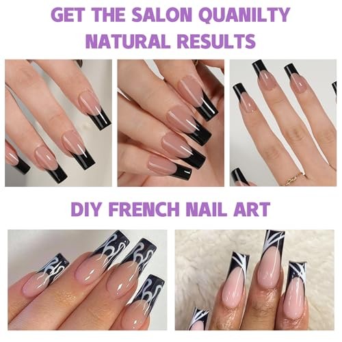 150Pcs Black French Tip Press on Nails Medium Coffin Fake Nails 0812 0812-011