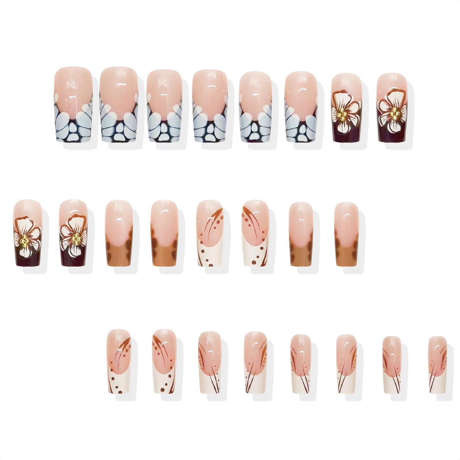 24Pcs Fall Press on Nails Medium Square Fake with 4*2*0.03, Multicolor